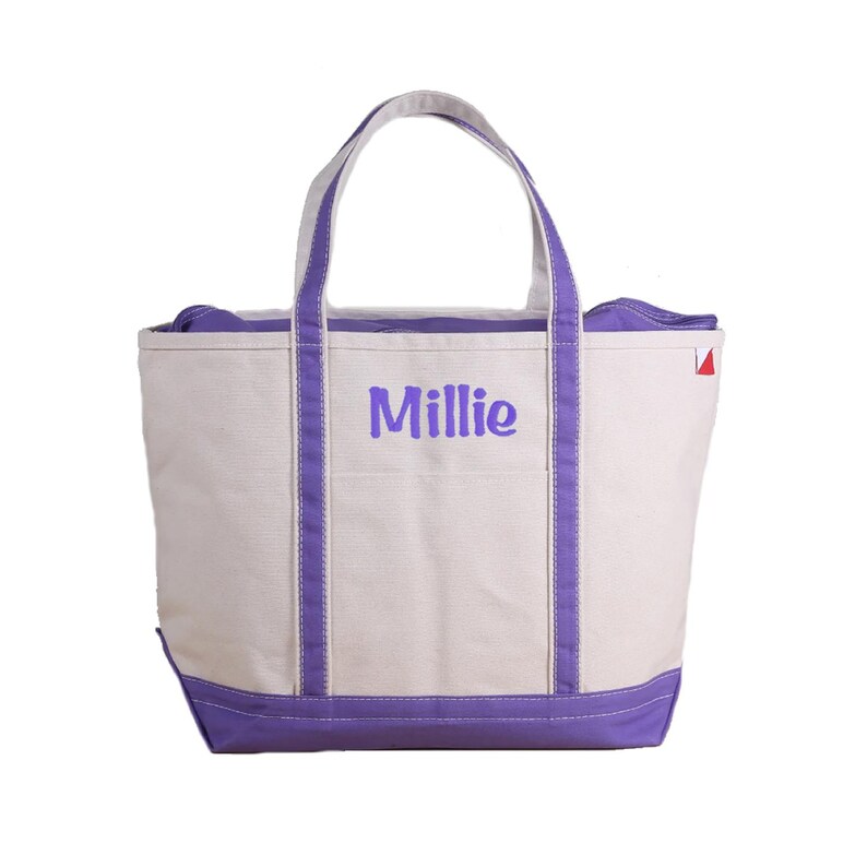 Personalized Embroidered Canvas Tote Bag: Zipper Top Bridal Party Gift Purple