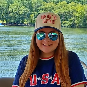 Dibs On The Captain Hat, Boating hat, Two tone 5 panel hat with large embroidery