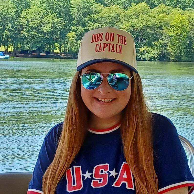 Dibs On The Captain Hat, Boating hat, Two tone 5 panel hat with large embroidery