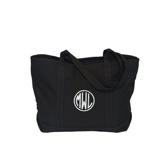 Monogrammed Canvas Tote Bag: Personalized Embroidered Zipper Top Tote