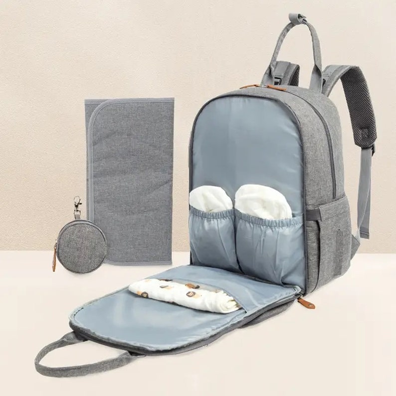 Gray Quilted Backpack Diaper Bag Personalized Diaper Bag With Etsy