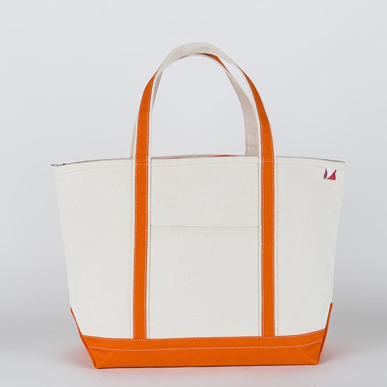 Personalized Embroidered Canvas Tote Bag: Zipper Top Bridal Party Gift Orange