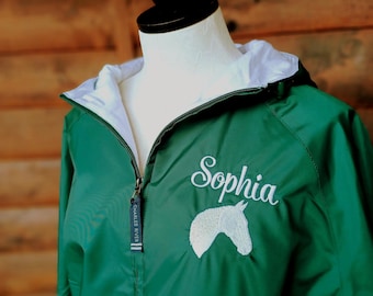 Personalized Equestrian Adult Windbreaker Jacket: Embroidered Horse Design, Flannel Lined