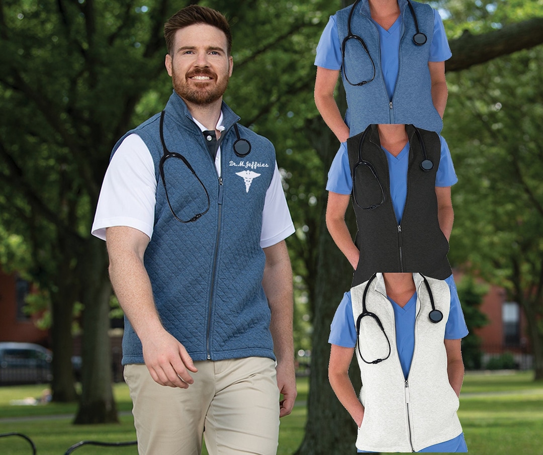 Men's Quilted Vest for Doctor or Nurse, Vest to Wear With Scrubs
