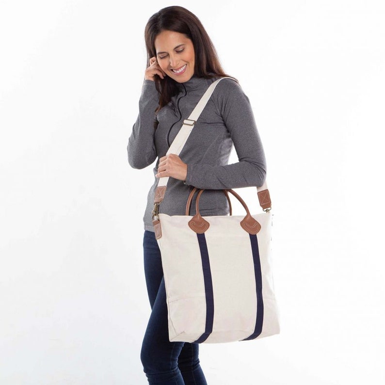 Flight Bag Gray Canvas Tote Bag With Leather Handles and Etsy
