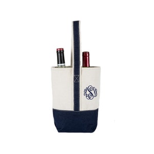 Wine Tote Bag - Canvas -   Monogram or  Personalized Wine Tote, Navy Wine Tote, Crimson Wine Tote, Wine Gift