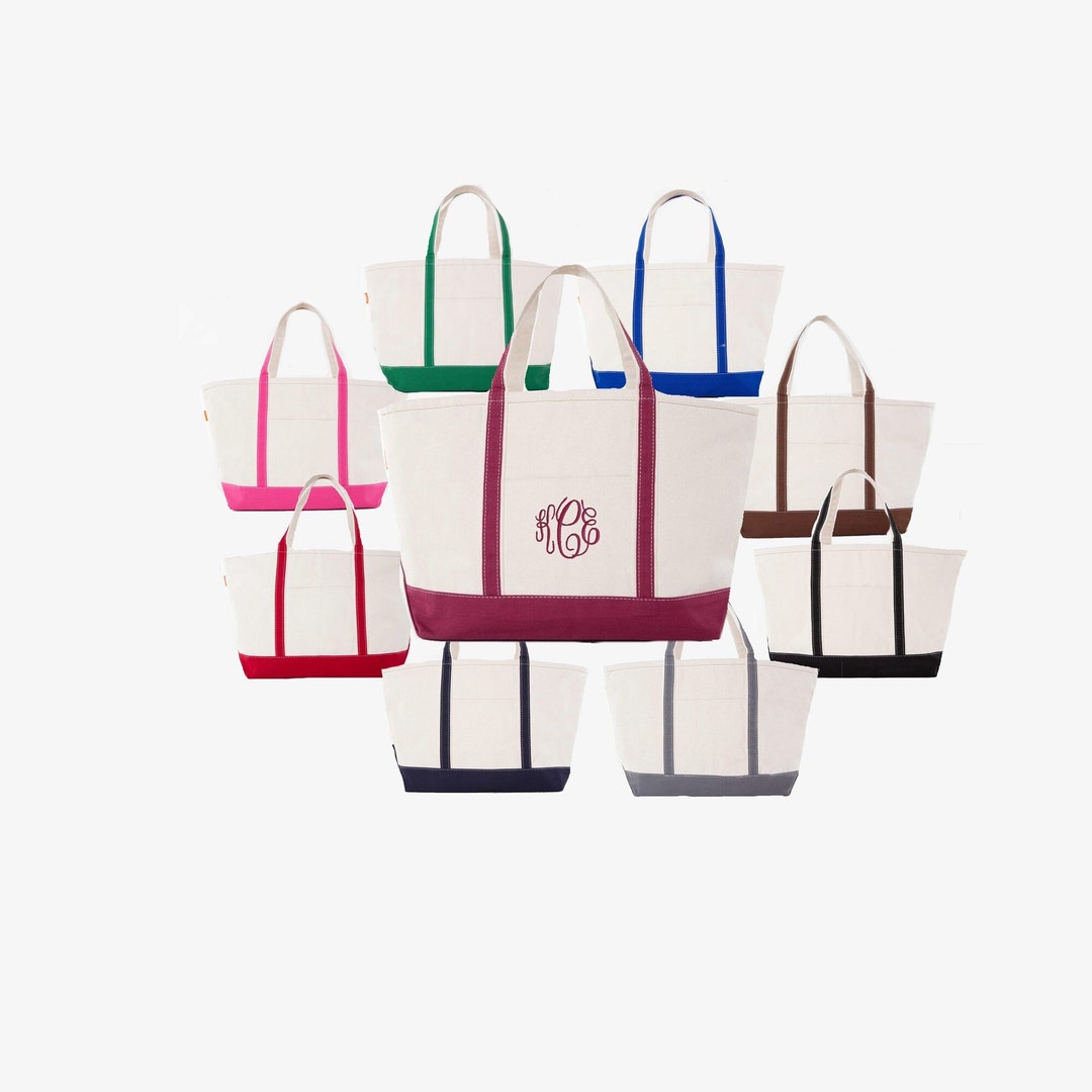 Canvas Zipper Top Tote Bag With Embroidered Monogram, Large
