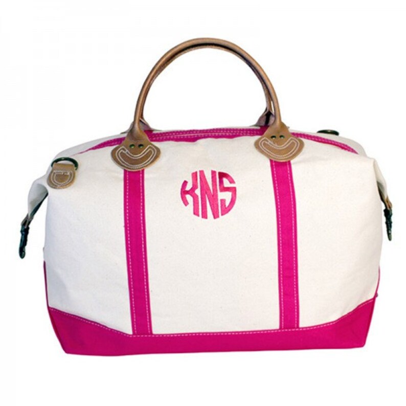 Pink Weekender Bag Pink Canvas Duffle Bag With Monogram Etsy