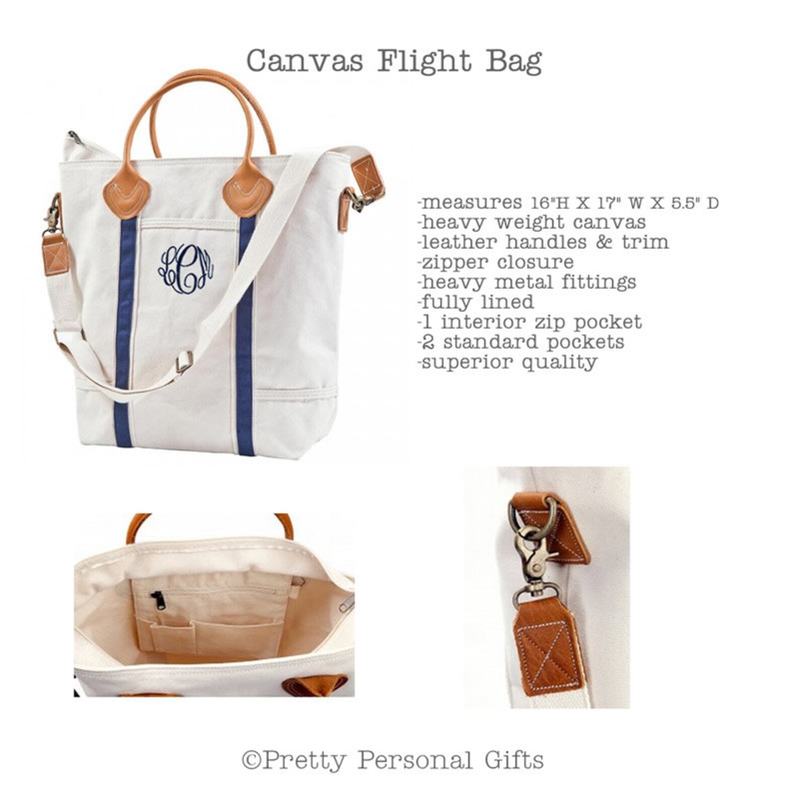 Flight Bag Gray Canvas Tote Bag With Leather Handles and Etsy