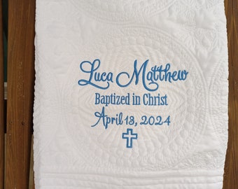 Personalized Baptism Blanket: Embroidered Christening Gift from Godparents or Grandparents
