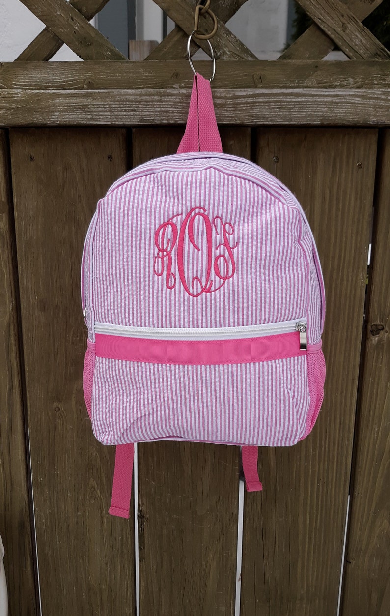 Pink Seersucker Backpack for Kids