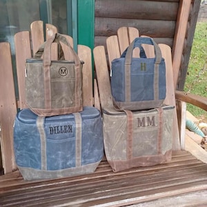Personalized Waxed Canvas Cooler Bag, Groomsmen Gift Insulated Bags, Wedding Party Gifts