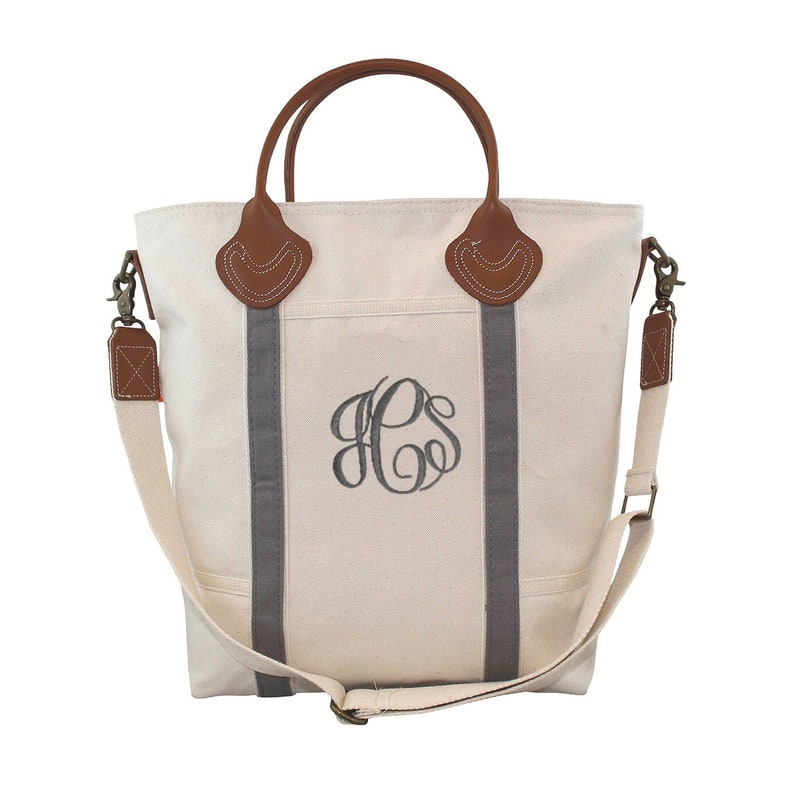 Flight Bag Gray Canvas Tote Bag With Leather Handles and Etsy