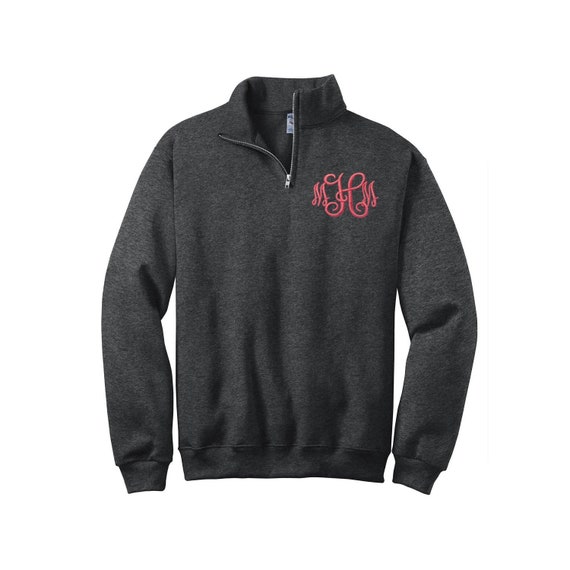 PrettyPersonalGifts Monogrammed Pull Over Sweatshirt - Quarter Zip Sweatshirt with Monogram - 9 Colors