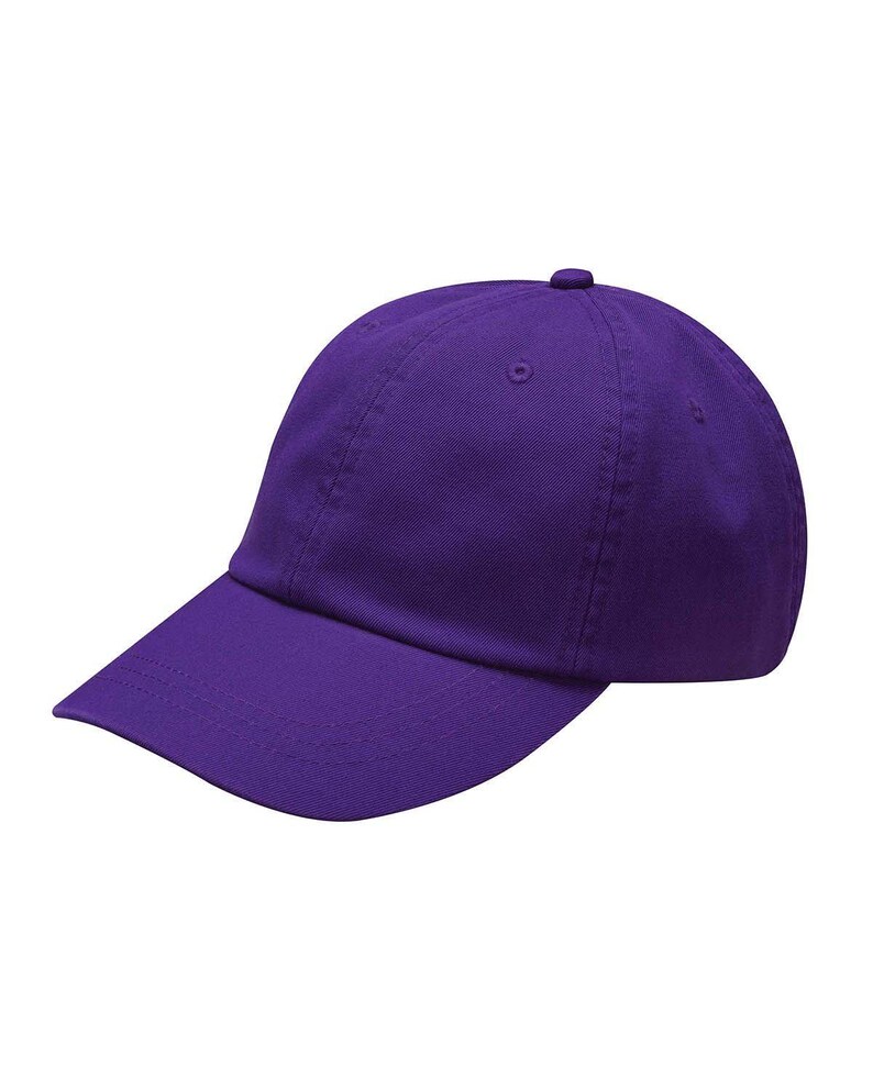 May include: A solid purple baseball cap with a curved brim. The cap has a six-panel design with a button on top. The fabric appears to be a durable cotton or cotton blend. This hat is a classic accessory.