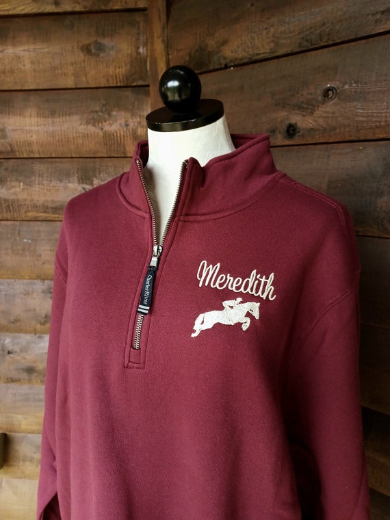 Personalized Horse Quarter Zip Adult Size Sweatshirt: Embroidered Equestrian Gift
