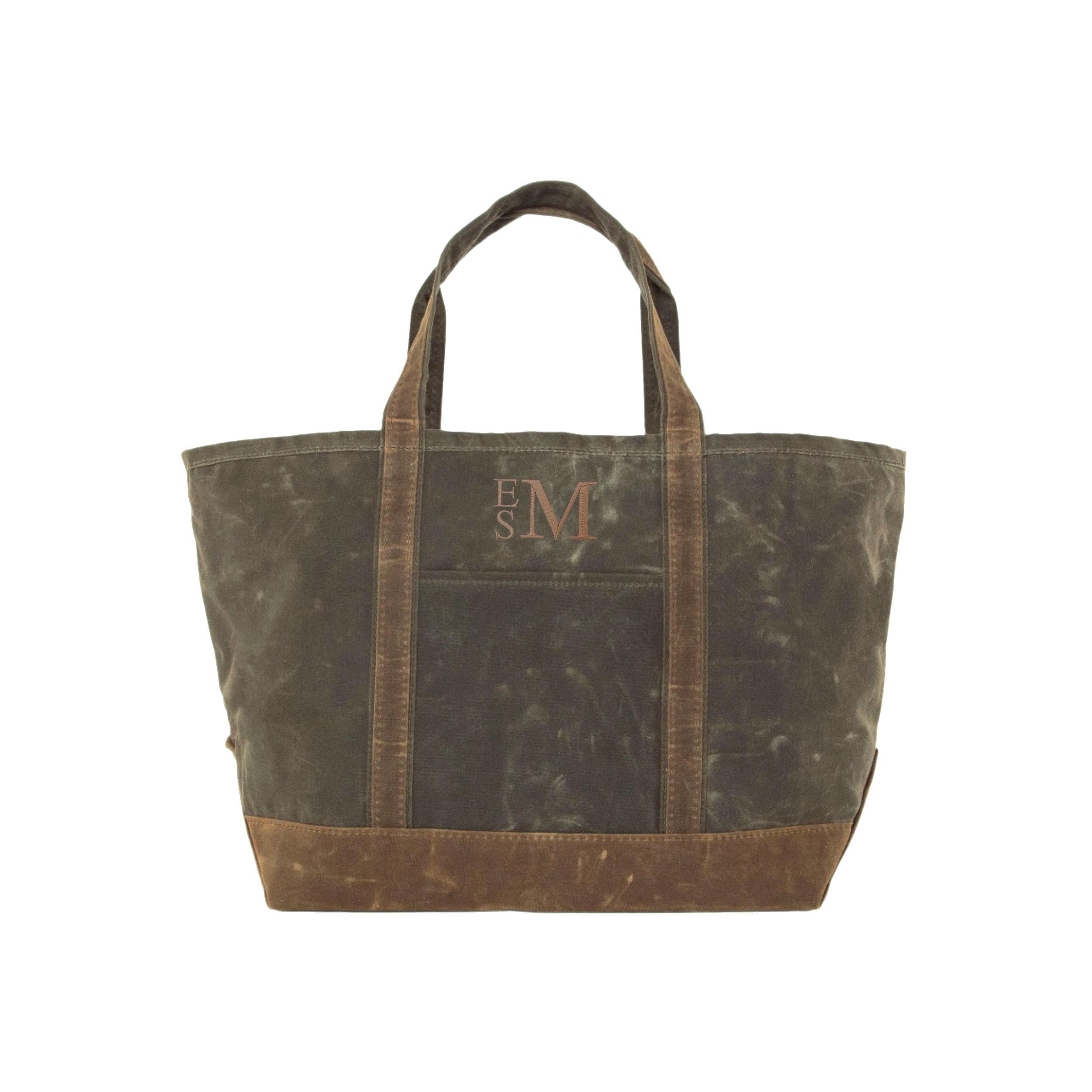Monogram Waxed Canvas Tote Bag: Personalized Travel Zipper Tote