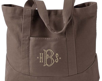 Monogrammed  Stone Washed Tote Bag - Personalized Canvas Tote Bag  in 5 colors - Large Canvas Tote Bag