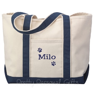 Dog Paw Tote Bag Personalized, Dog Travel Bag,  6 dog tote bag colors