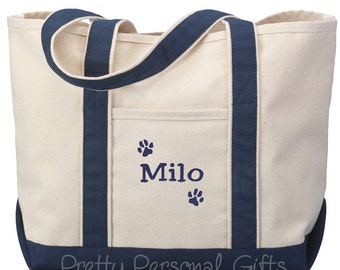Dog Paw Tote Bag Personalized - Dog Travel Bag - 6 tote bag colors