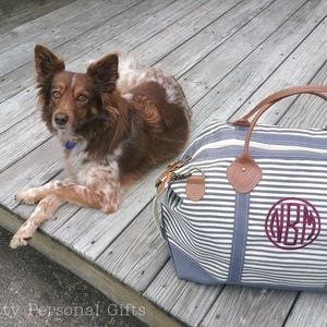 Gray Stripe Weekender Bag With Monogram