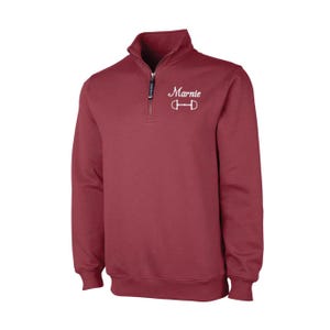 Personalized Horse Quarter Zip Adult Size Sweatshirt: Embroidered Equestrian Apparel Gift Weathered Red