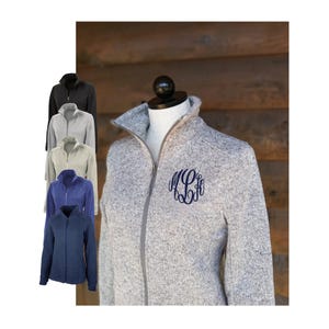 Monogrammed Fleece Knit Sweater Jacket: Charles River Apparel Ladies Full Zip with Personalized Embroidery