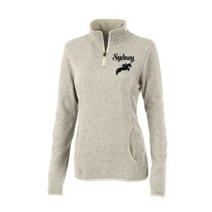 Embroidered Horse Quarter Zip Pullover: Ladies Equestrian Sweater Apparel Oatmeal Heather