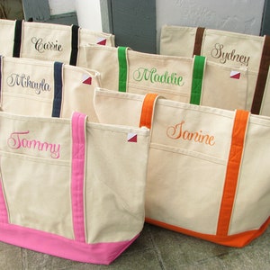 Monogrammed heavy canvas tote bag with zipper top closure
