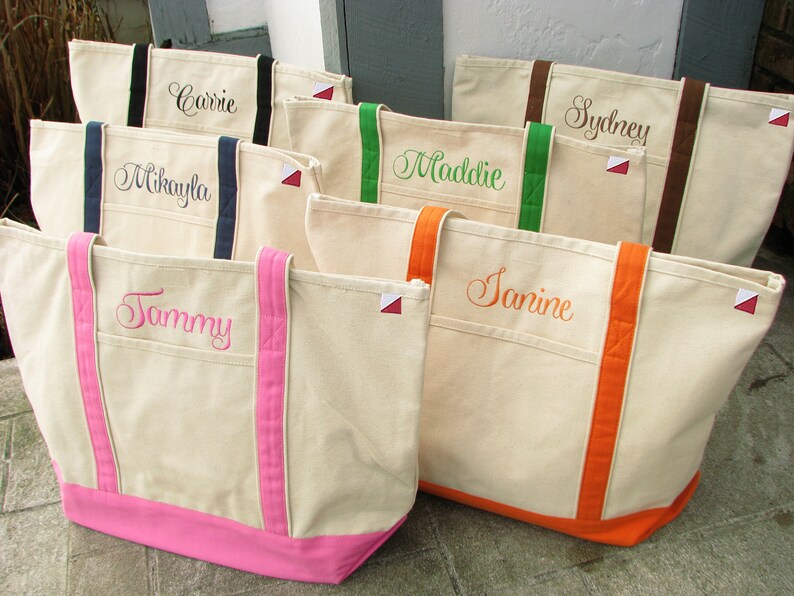 Monogrammed heavy canvas tote bag with zipper top closure