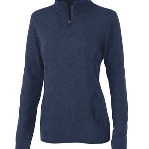Embroidered Horse Quarter Zip Pullover: Ladies Equestrian Sweater Apparel Blue Heather