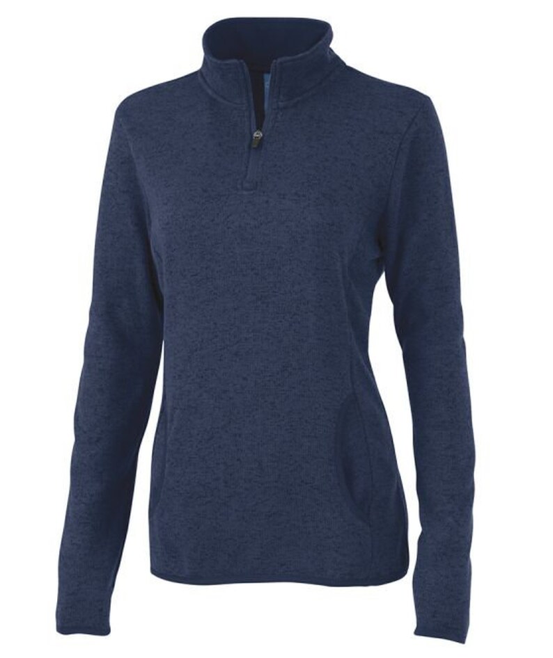 Embroidered Horse Quarter Zip Pullover: Ladies Equestrian Sweater Apparel Blue Heather
