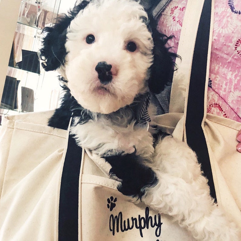 Dog Paw Tote Bag Personalized, Dog Travel Bag, 6 dog tote bag colors image 3