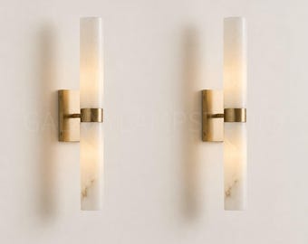 Alabaster Wall Sconces / Naturally Stone Marble Wall Light - Mid Century Italian Style Modern, Brass Fixture Lighting