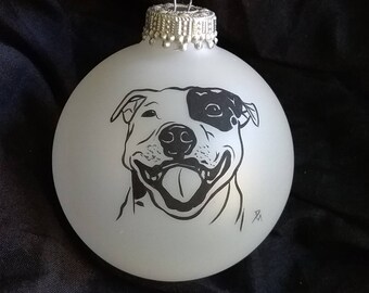 Pit bull smiling, smiling pit bull Christmas tree ornament,  hand painted pit bull, personalized pit bull holiday decoration, pit bull face
