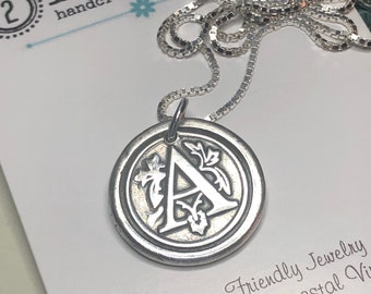 Letter A Charm, 99% Pure Silver Charm, Necklace, Mother's Day Gift, Mom Jewelry Custom Gift, Monogram Wax Seal Pendant  Personalized Gift