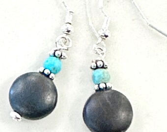 Art Jewelry ~ Handcrafted Boho Black and Turquoise Beaded Earrings