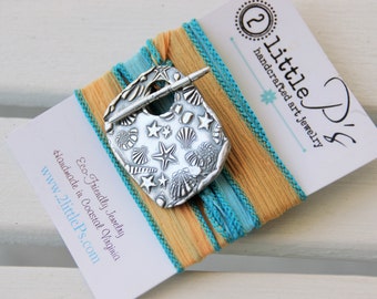 Ocean Jewelry ~ Silk Wrap Bracelet ~ gift for her, beach wedding