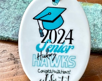 Senior Class, HICKORY HAWKS ornament Celebrate 2024 Senior Graduation Party Ornament Class of 2024 Teal and Black forever