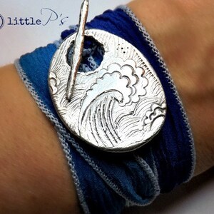 Tidal Nautical Waves  White Water Rafting Gift  The Tidewater Silver Silk Wrap Bracelet  Beach lover