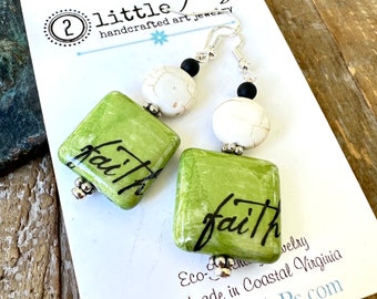 Christian Jewelry Earrings Psalms Faith Earrings Christian Earrings ~ Handcrafted Boho Black and Green Faith Bead