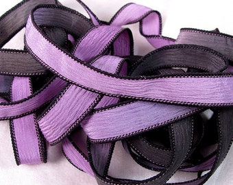 Silk Wrap Ribbon, Silk Ribbon Wrap ~ Lavender and Jet Silk Wrap Ribbon - One Ribbon