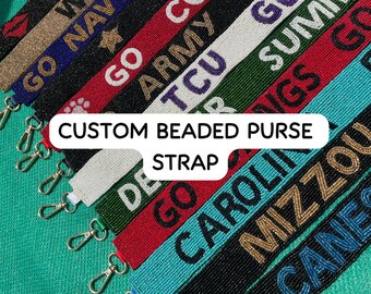 Op maat gemaakte tasriem met kralen, gepersonaliseerde tasriem, handgemaakte crossbodyriem van kraaltjes, verstelbare schouderriem, cadeau voor haar tijdens een sportwedstrijd