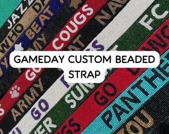 Gepersonaliseerde Gameday-tasriem met kralen, tasriem voor wedstrijddagen, stadionriem, college teamkleuren schoolspirit cadeau, voetbalfanaccessoire voor haar