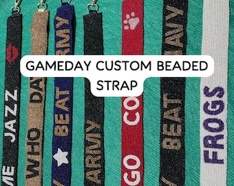 Gepersonaliseerde Gameday-tasriem met kralen, tasriem voor wedstrijddagen, voetbalriem, riem met universiteitslogo, accessoire voor stadiontas bij tailgate party