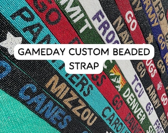 Gepersonaliseerde tasriem met kralen, tasriem voor wedstrijddagen, gepersonaliseerde riem voor universiteit, crossbodyriem voor stadion, cadeau voor wedstrijddagen, schoolspirit cadeau voor haar