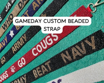 Gepersonaliseerde tasriem met kralen voor wedstrijddagen, doorzichtige tasriem voor stadiontassen, accessoire als cadeau met schoolspirit voor college football!