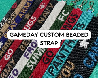 Gepersonaliseerde tasriem met kralen in de kleuren van je favoriete team voor de wedstrijddag. Accessoire voor een voetbalwedstrijd op zondag. Cadeau voor een tasriem met kralen, perfect voor sportmoeders.