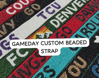 Gepersonaliseerde Gameday-tasriem met kralen, in de kleuren van je universiteitsteam, tasriem voor in het stadion, cadeau voor voetbalfans, transparante crossbodytas als accessoire voor fans