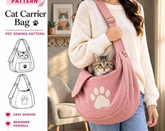 Cat Carrier Bag Sewing Pattern PDF, DIY Pet Carrier Tote, Quilted Shoulder Bag Pattern with Front Pocket and Flap